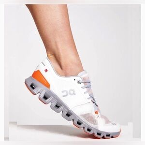 On Running Mens White and Orange Cloud-style Athletic Sneakers